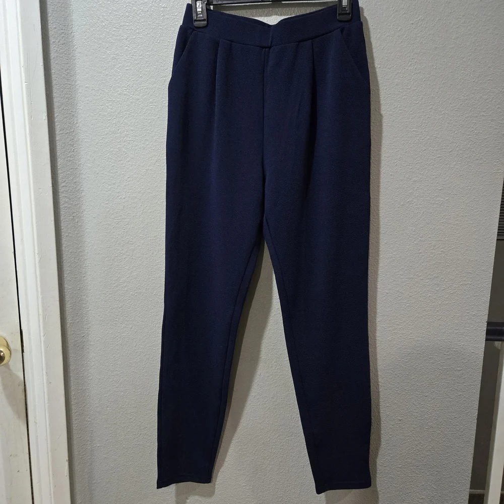 Women's Knit Textured Navy Pants - Picture 1 of 3